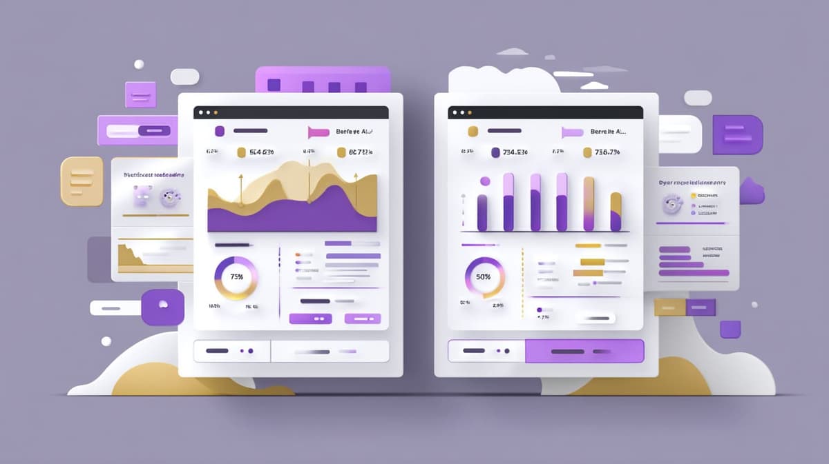 Illustration of before/after metrics comparison for AI customer support implementation